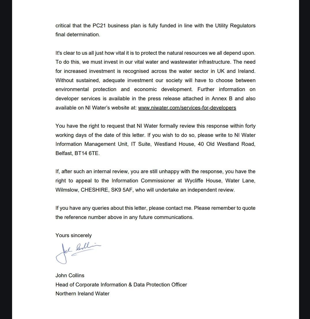 Northern Ireland Water non-residential planning FOI response page 3