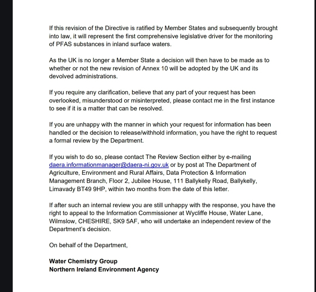 DAERA PFAS environmental information response page 2
