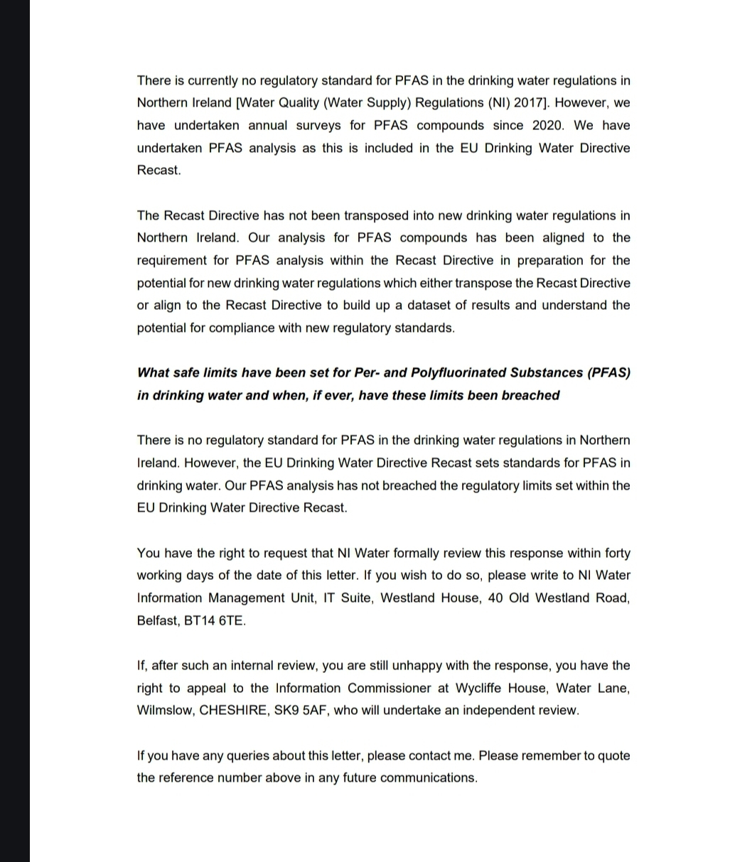 Northern Ireland Water PFAS response page 2